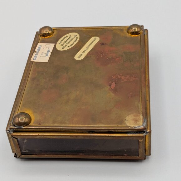 Cherished Teddies Trinket Box Glass Mirror Brass 4" x 3" x 1" - Picture 6 of 13